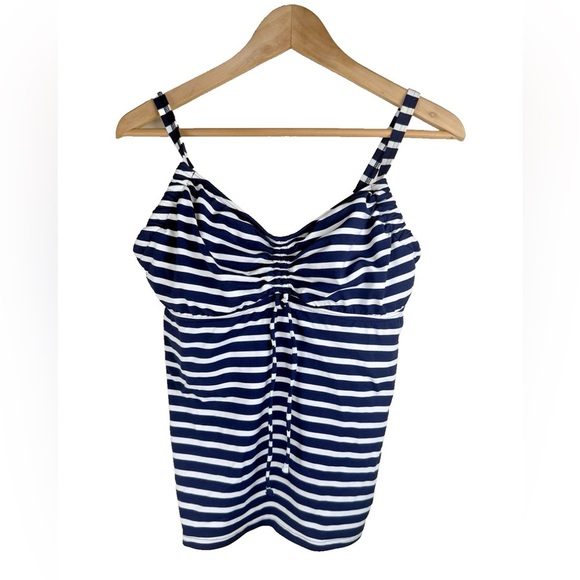 Lands End Women's V Neck Strappy Tankini Swimsuit Underwire Top Striped 10 L/D - Picture 1 of 8
